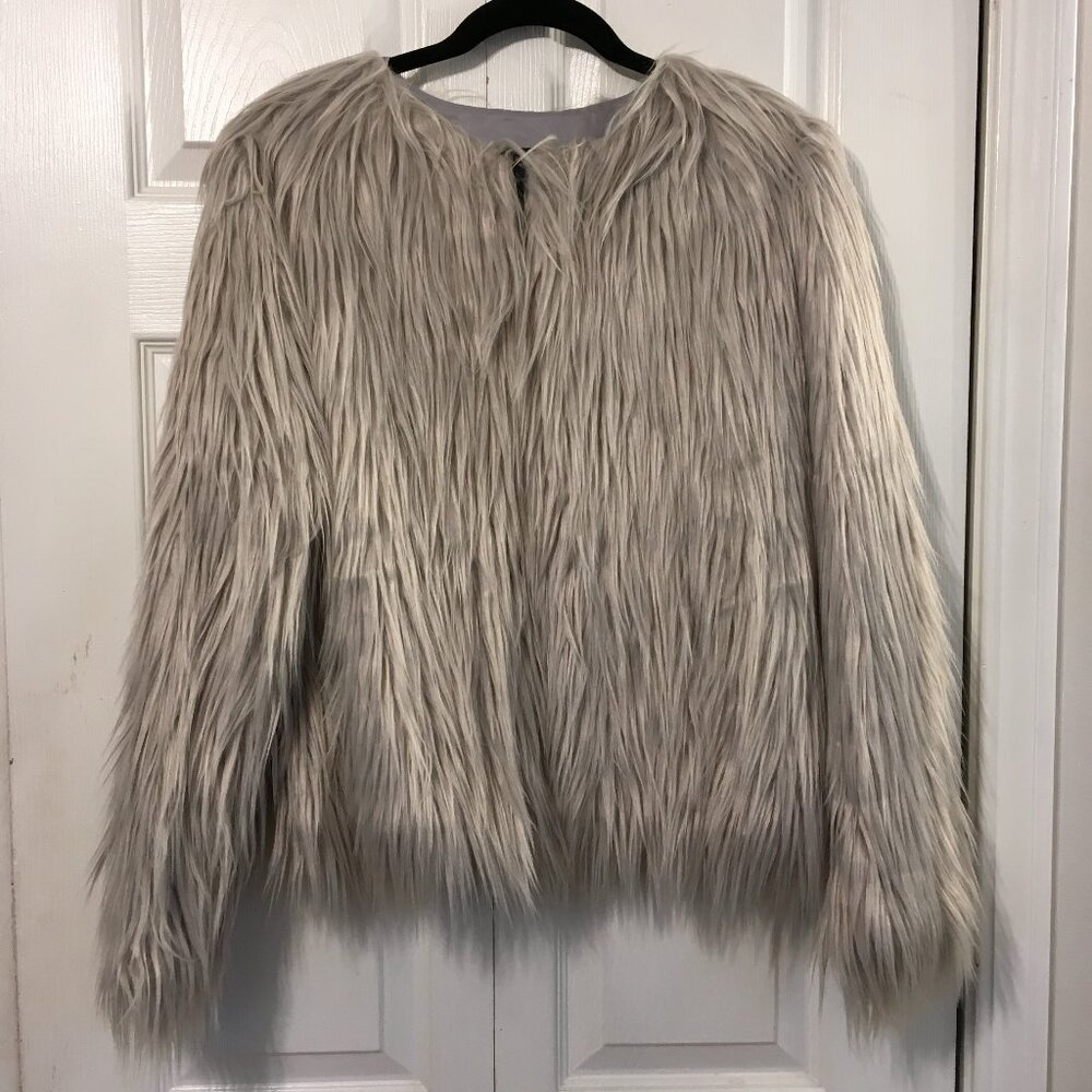 LANSHIFEI Women's Gray Mongolian Faux Fur Jacket